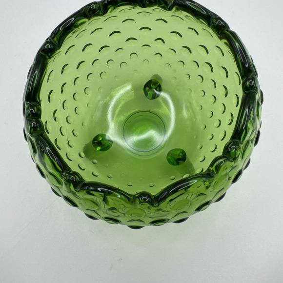Vintage Mid Century LE Smith Glass Green Hobnail Rose Bowl Dish Vase 3 Footed‎ - Picture 4 of 6